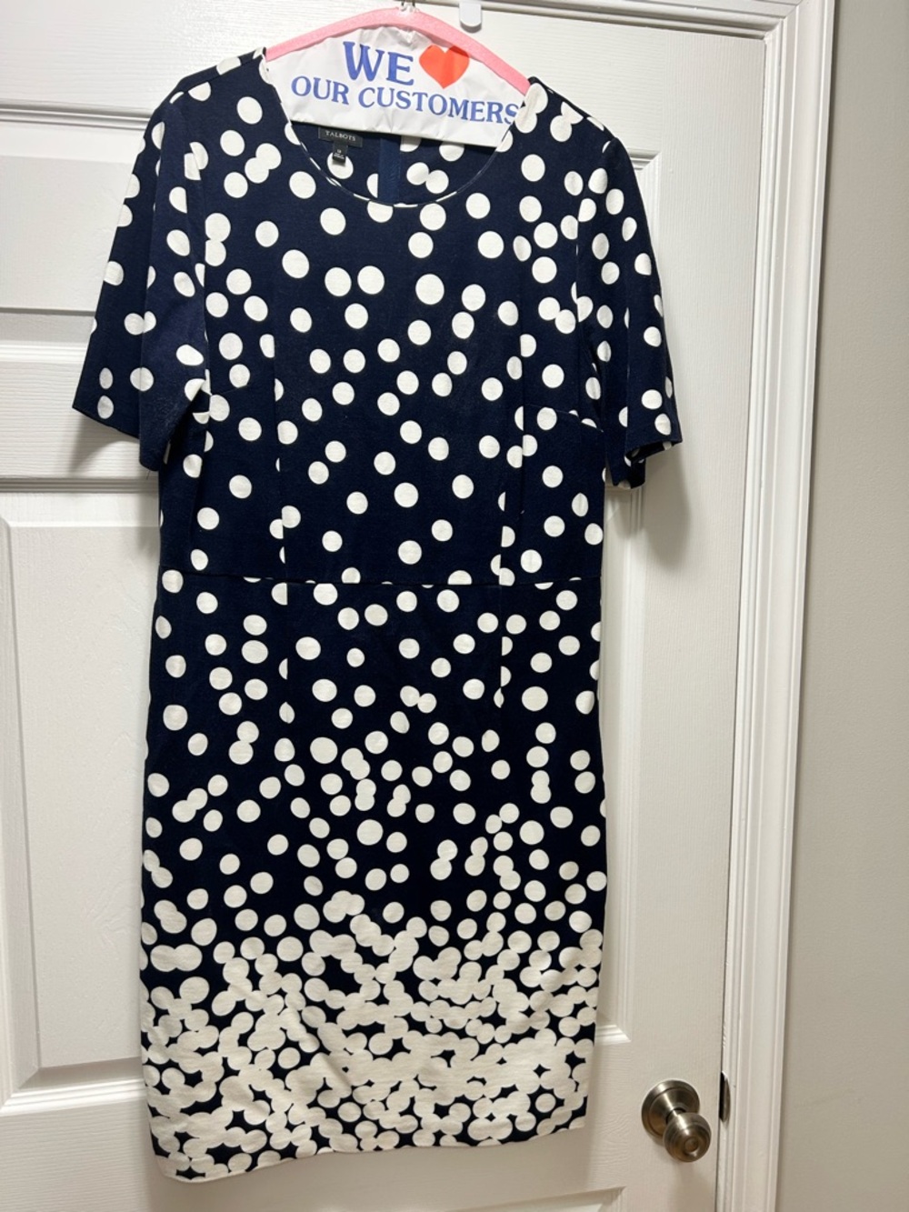 Talbots Navy and White Polka Dot Midi Sheath Dress